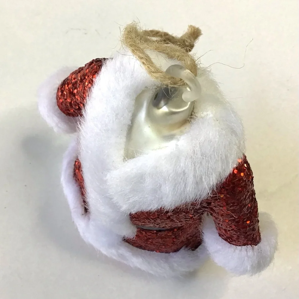 Mr Santa Claus Coat Christmas Ornament Red Glitter Soft White Fur Twine Hanger